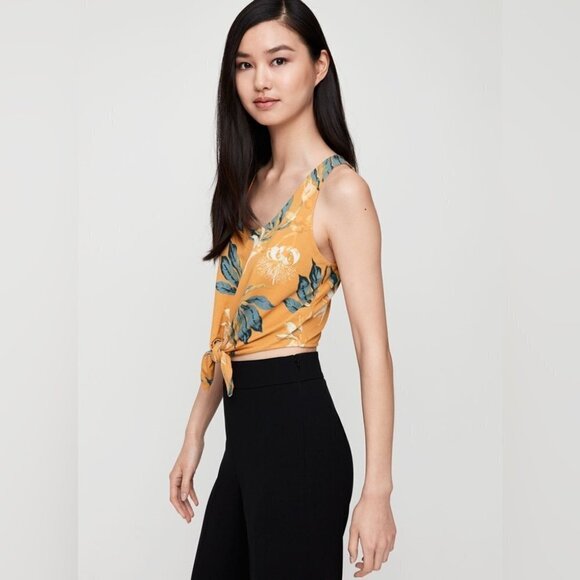 ** Babaton Jeronimo Cairo Gold Printed Tie Front Tank Top Size S - Picture 1 of 8